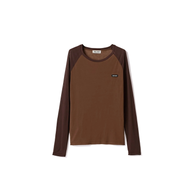 MIU MIU LONG-SLEEVED RIBBED JERSEY T-SHIRT MJL068